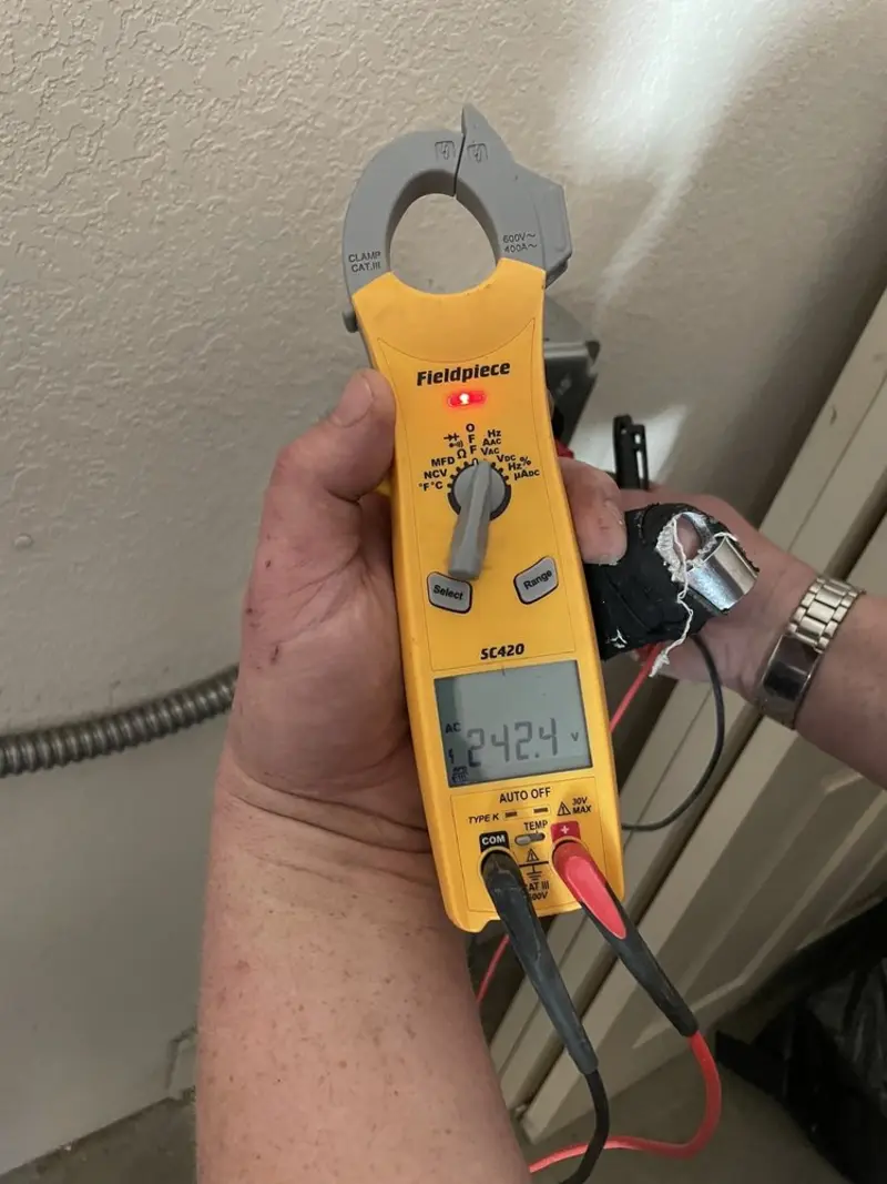 Voltage testing with clamp meter during Circuit Breaker Repair in Lower Swatara